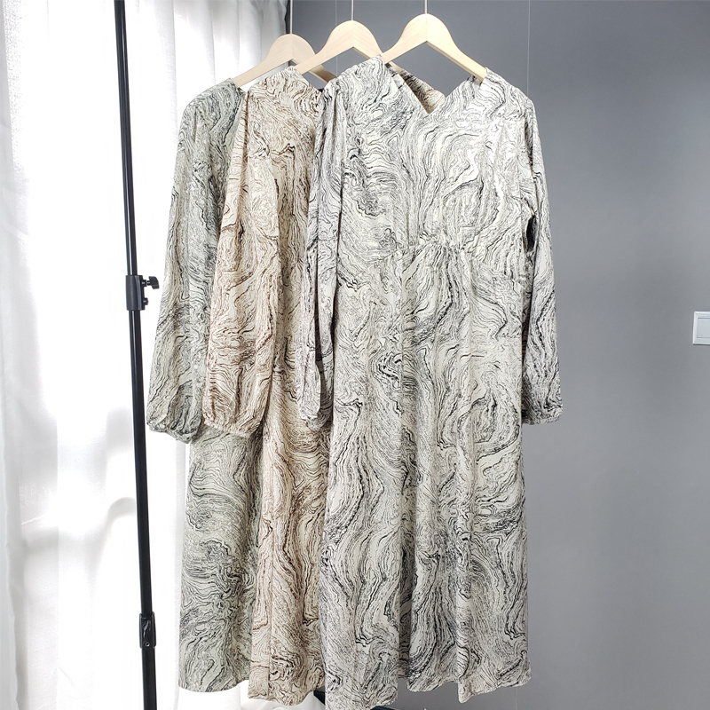 Paisley Printing Midi Dress 2020 Spring Long Sleeve Dress for Women Korean Fashion Clothes LJ201202