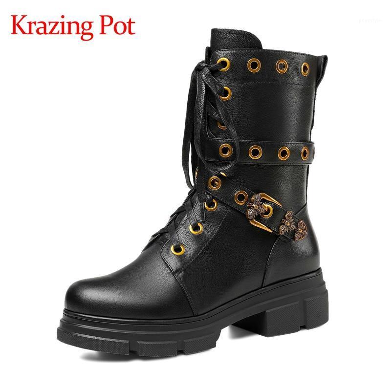 Krazing Pot natural leather round toe thick bottom motorcycle boots high street fashion beauty lady leisure mid-calf boots L551, Beige
Krazing Pot natural leather round toe thick bottom motorcycle boots high street fashion beauty lady leisure mid-calf boots L551, Beige