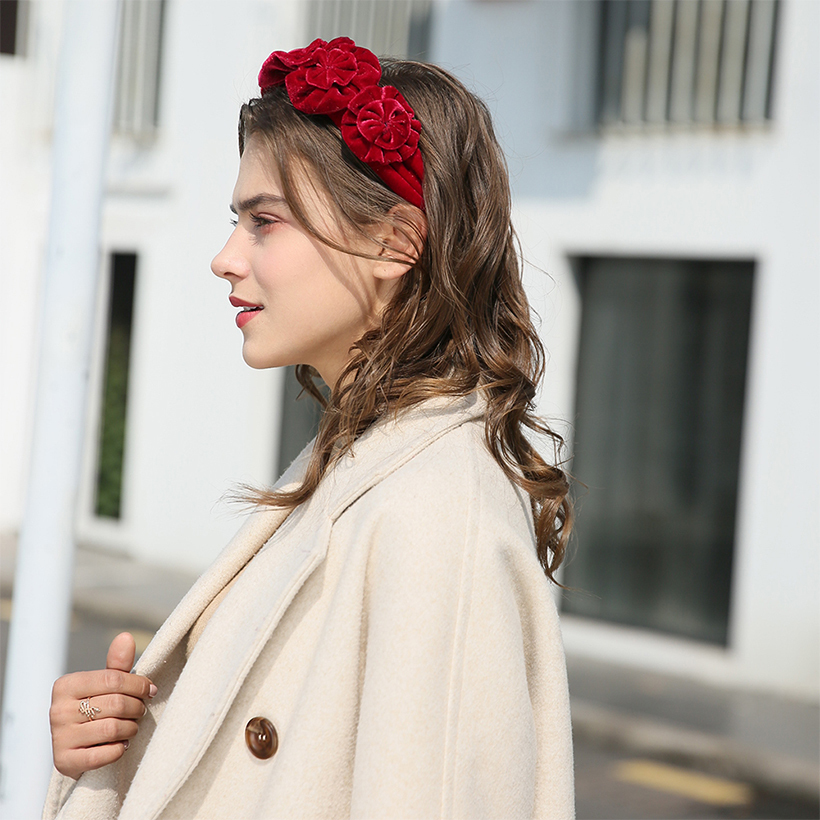 LEVAO Velvet Flower Headband Elegant Synthetic Leather Hairbands Bezel Turban Women Girls Hair Accessories Hair Hoop Headwear LJ200903