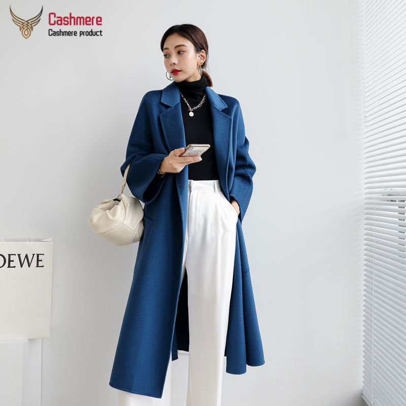 High quality water ripple double-faced cashmere women's long windbreaker new wool women winter red coat 201223