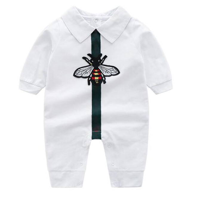 Little Bee Newborn Baby Boy Girl Romper White Dark Blue Cotton Jumpsuits Lapels Long Sleeved Infant Toddler Clothes
