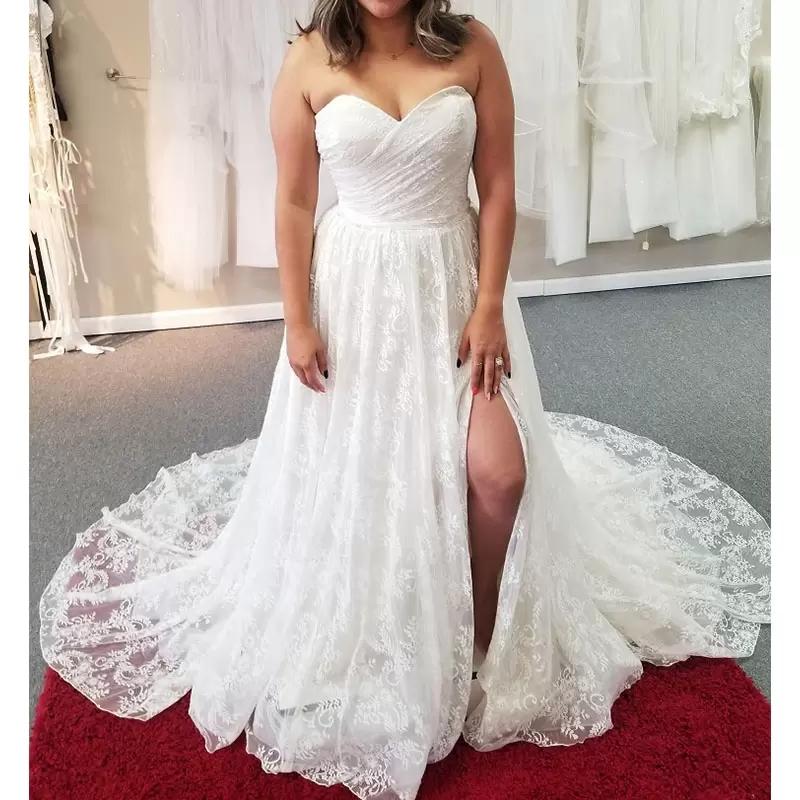Sweetheart Beach Wedding Dresses Full Lace novia Bohemia Plus Size Sexy High Slit Greek Bridal Gown abito