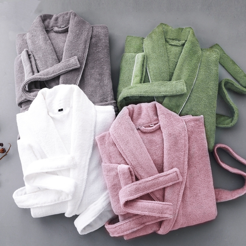 Women Bathrobe winter Towel Fleece thick Sleepwear Warm Men Robe Nightgown Kimono Dressing Gown Pajamas Lady Kimono Robe 210203