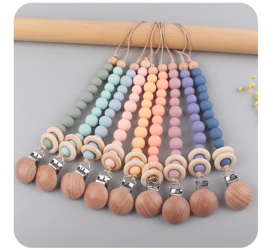 INS baby Safty Wooden Silicon Soothers & Teethers Circle Beads Ball Design Health Care Teething Pacifier Anti-drop Chain Infant Suitable For 0-3Months