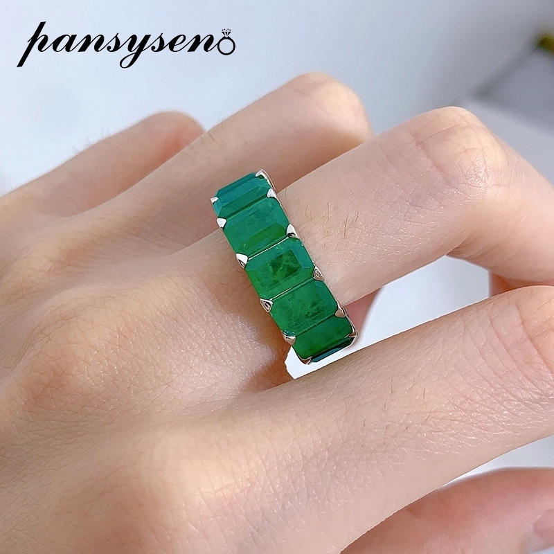PANSYSEN Vintage Solid 925 Sterling Silver 5x7MM Emerald Gemstone Rings for Women Men High Quality Anniversary Ring Wholesale 220211