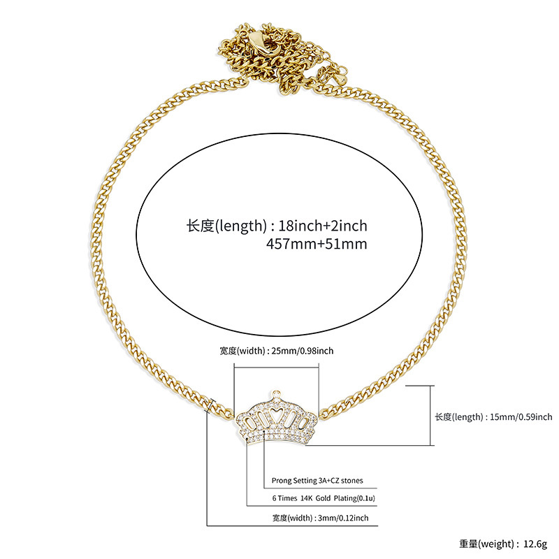 Iced Out Crown Choker Necklaces for Women 18K Real Gold New Fashion Hip Hop Prong Settting AAA CZ Stone Crystal Cubic Zirconia Bling Jewelry Gold Silv