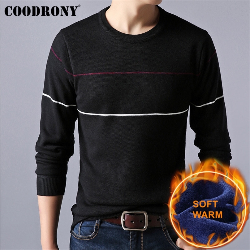 COODRONY Christmas Sweater Men Cotton Liner O-Neck Pull Homme Winter Thick Warm Wool Mens Sweaters Casual Pullover Men H017 201224