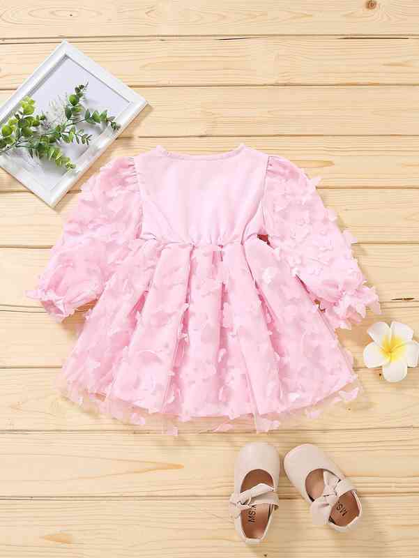 Baby Appliques Surplice Neck Flounce Sleeve Dress SHE