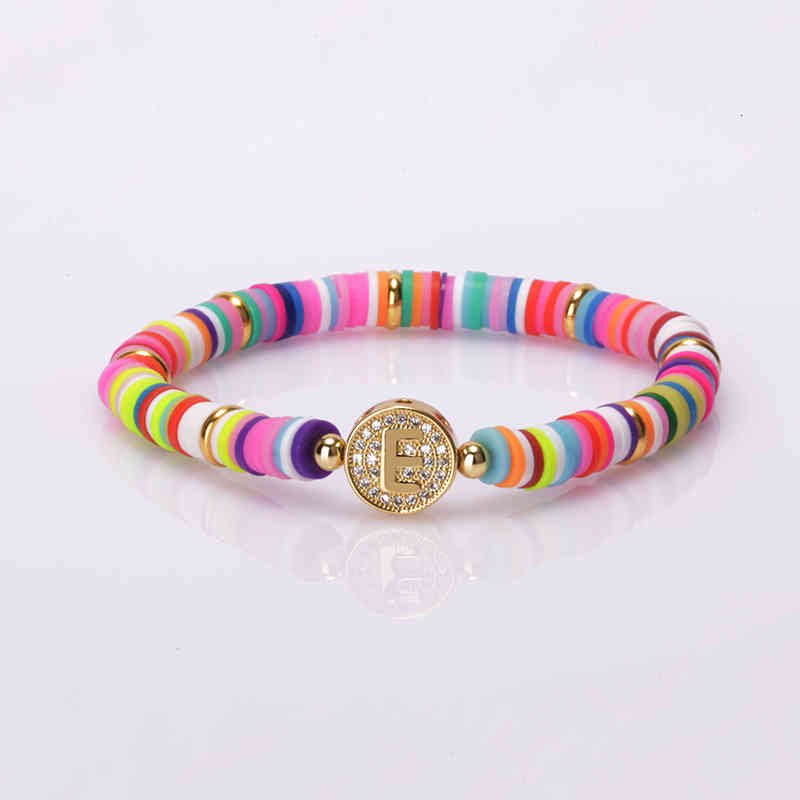 Bohemia Gypsy Gold Initial 26 Alphabet Letter Name Charm Coloful Rainbow Silicone Plastic Beaded Bracelets for Women Man 2020