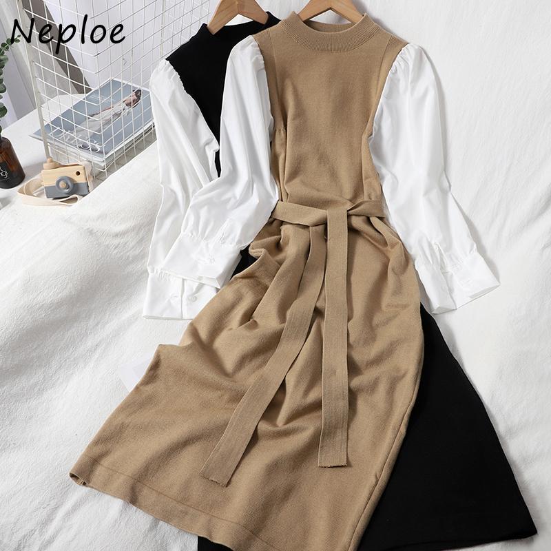 Neploe Panelled Patchwork O-neck Pullover Knitted Dresss Autumn Korean Fashion Puff Sleeve Dress Drawstring Slim Waist Vestidos, Black
Neploe Panelled Patchwork O-neck Pullover Knitted Dresss Autumn Korean Fashion Puff Sleeve Dress Drawstring Slim Waist Vestidos, Black