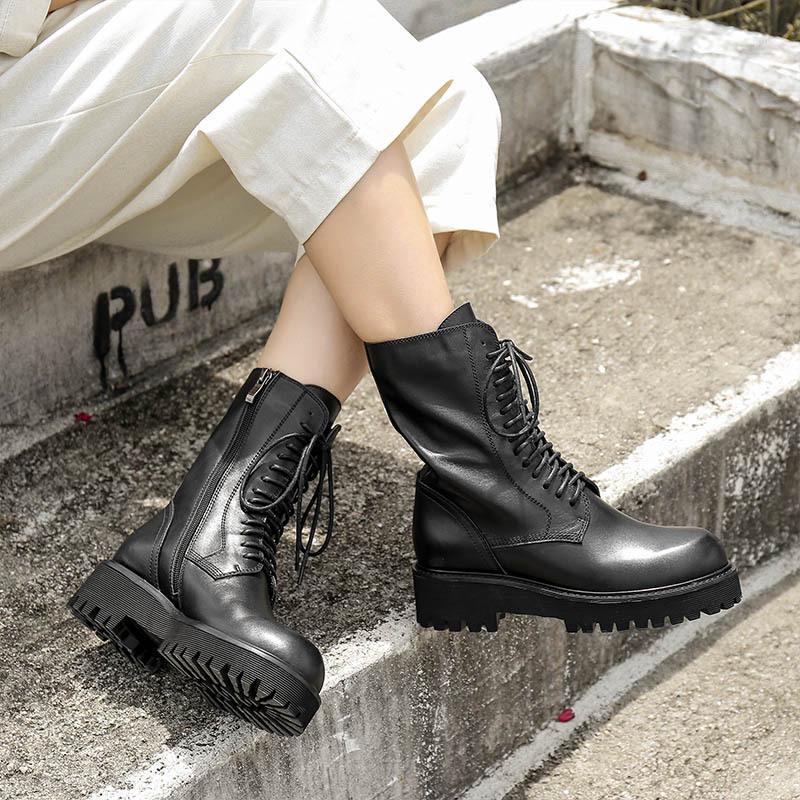 Boots women's fashion front lace-up leather women's shoes round toe black cross-border boots1
Boots women's fashion front lace-up leather women's shoes round toe black cross-border boots1