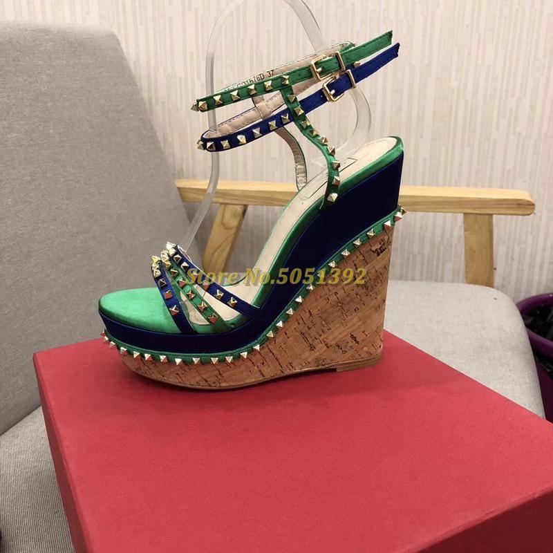 Rivet Wedges Platform Sandals Open Toe Ankle Buckle Handmade Open Toe Cut Out Heel High Heel Wedges Sandals Shoes, Green
Rivet Wedges Platform Sandals Open Toe Ankle Buckle Handmade Open Toe Cut Out Heel High Heel Wedges Sandals Shoes, Green