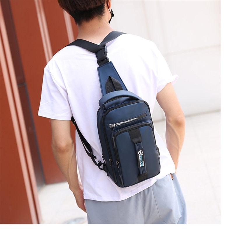 Work Crossbody Bags Men USB Charging Pack Short Trip Messengers Chest Water Repellent Shoulder Bag Male Y201224