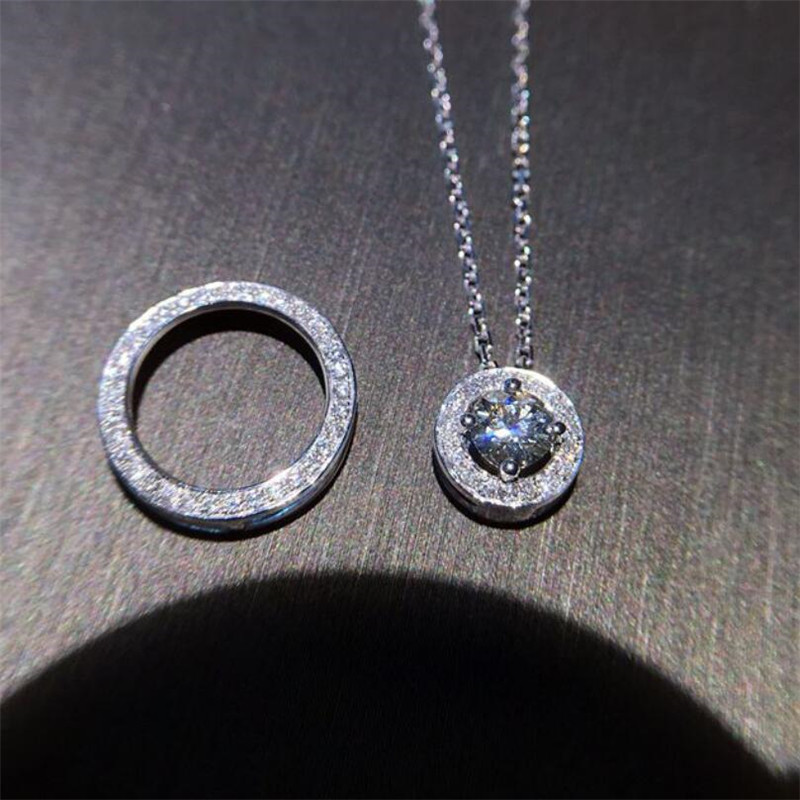 Sterg Sier White Topaz CZ Dia Pendant Elegant Fashion Jewelry for Women Circle Gemstone Clavicle Necklace Gift