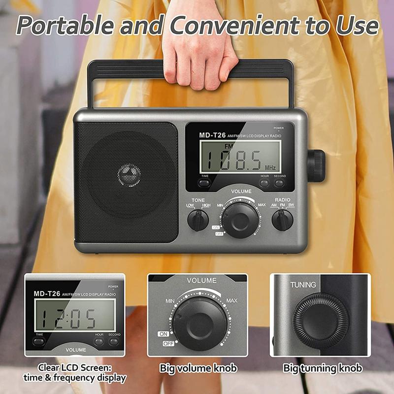 Radio Shortwave Radio,AM FM Transistor With Reception,Time Setting,Big Speaker,Earphone Jack For Gift,Elder,Home