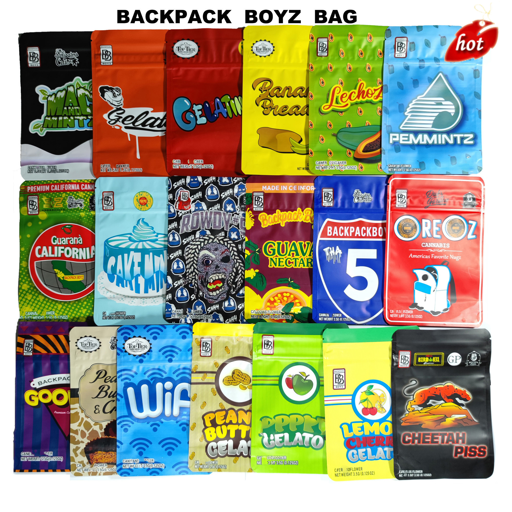 BACKPACKBOYZ 3.5g smell proof mylar bags resealable edible zipper baggies backpack boyz pack package package BISCOTTI GELATO 41 GUARANA BILLY KIMBER GELATTI
BACKPACKBOYZ 3.5g smell proof mylar bags resealable edible zipper baggies backpack boyz pack package package BISCOTTI GELATO 41 GUARANA BILLY KIMBER GELATTI