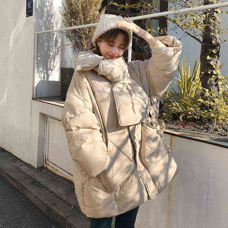 Winter Jacket Women Solid With Scarf Warm Female 90%White Duck Down Jacket Down Coat Loose Oversized Womens Long Down Parka 211221wtt