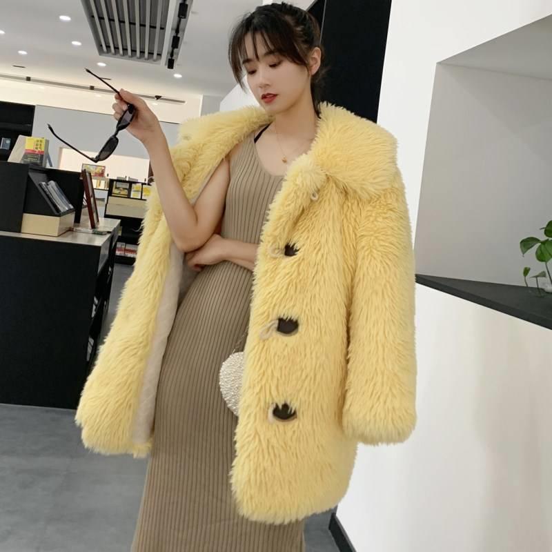 2020 New Faux Fur Jacket Winter Ladies Fashion Imitation Cashmere Overcoat Sweet Girly Korean Chic Heavy Ladies Outerwear Warm, Yellow 
2020 New Faux Fur Jacket Winter Ladies Fashion Imitation Cashmere Overcoat Sweet Girly Korean Chic Heavy Ladies Outerwear Warm, Yellow