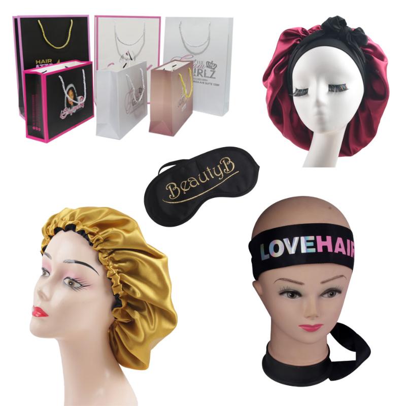 Custom Logo Printed Virgin Hair Bundle Packing Satin Bonnet with Tie, Paper Hang bags, Edge Wrap Headband, Sleeping Eye mask
Custom Logo Printed Virgin Hair Bundle Packing Satin Bonnet with Tie, Paper Hang bags, Edge Wrap Headband, Sleeping Eye mask