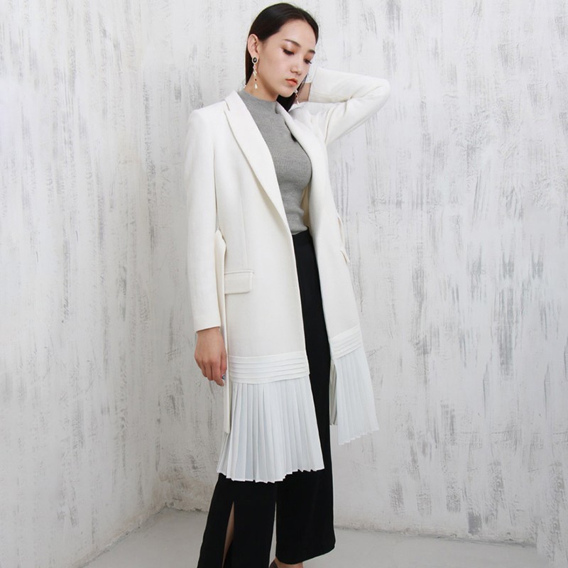 TWOTWINSTYLE Lace Up Women's Windbreaker High Waist Long Sleeve Patchwork Pleated Hem Trench Coat Female Fashion Autumn 201211