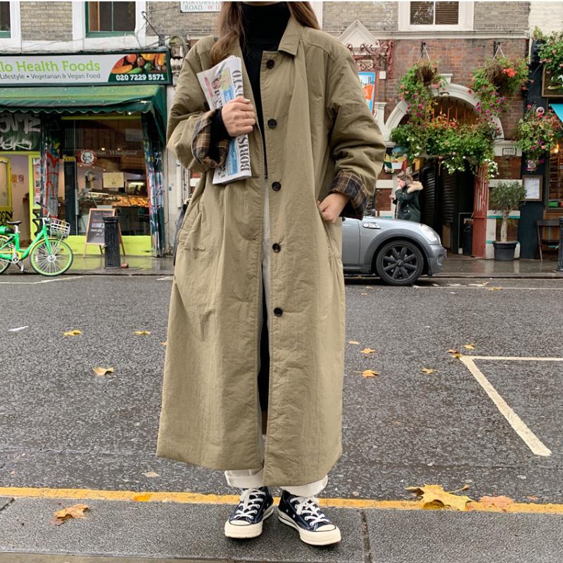 Casual women's jacket 2020 autumn and winter warm long cotton jacket plaid color matching versatile quilted, Khaki 
Casual women's jacket 2020 autumn and winter warm long cotton jacket plaid color matching versatile quilted, Khaki