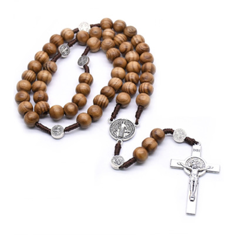 Hot Sale Handmade necklace of Catholic rosary beads Wooden beads cross necklace religious ornaments Best friend gift