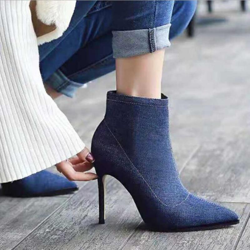 Ankle Boots Denim Boots Women Shoes Women Fashion High Heel Short 2020 Spring New Breathable Denim Short X541, Black 
Ankle Boots Denim Boots Women Shoes Women Fashion High Heel Short 2020 Spring New Breathable Denim Short X541, Black