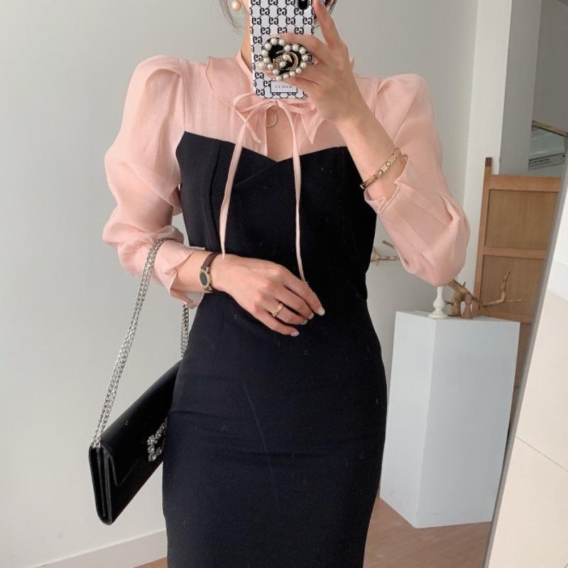 Casual Dresses Korean Chic Slim Autumn Elegant Patchwork Long Sleeve Bow Mesh Fake Two Piece Mermaid Dress Women Lace Up Sexy Bodycon, Black;gray
Casual Dresses Korean Chic Slim Autumn Elegant Patchwork Long Sleeve Bow Mesh Fake Two Piece Mermaid Dress Women Lace Up Sexy Bodycon, Black;gray
