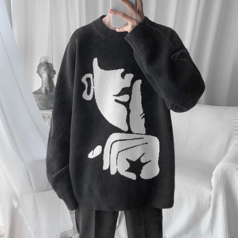 Men's knitting sweater Streetstyle fashion printing Men Clothes sweater Hip hop loose spring and autumn Casual knitted pullover, Black 
Men's knitting sweater Streetstyle fashion printing Men Clothes sweater Hip hop loose spring and autumn Casual knitted pullover, Black