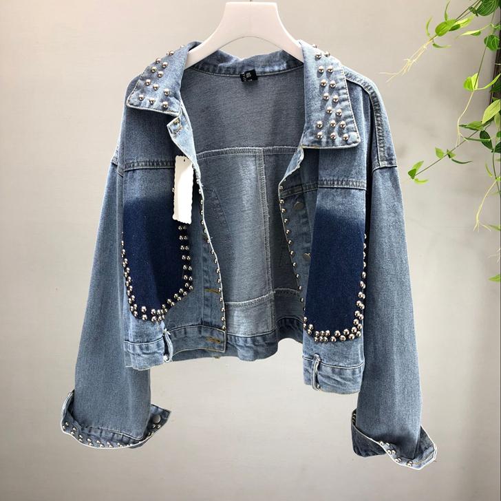 Heavy Studded Denim Jacket for Women Autumn Long Sleeve Jeans Coat Fashion Black Lapel Single Breasted 2020 Female Jackets Coats, Blue
Heavy Studded Denim Jacket for Women Autumn Long Sleeve Jeans Coat Fashion Black Lapel Single Breasted 2020 Female Jackets Coats, Blue