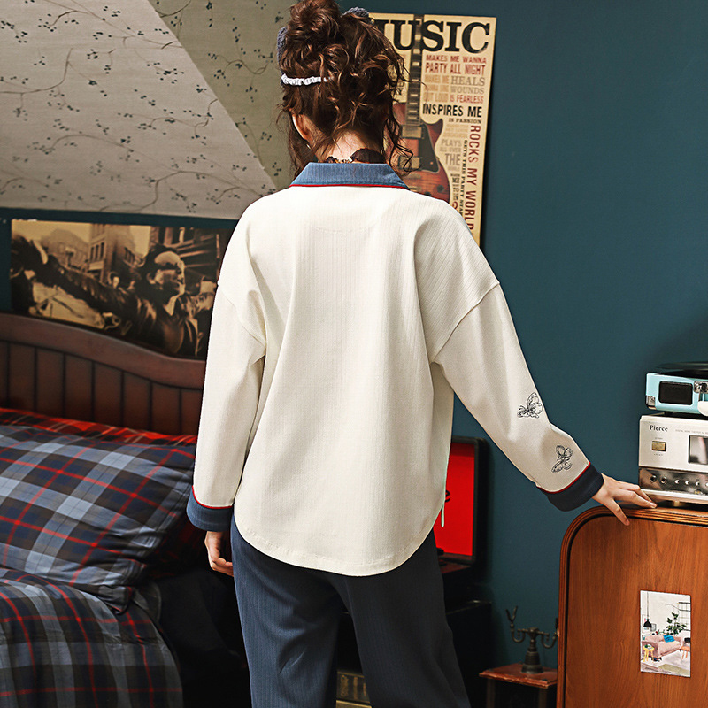 Pajamas for Women Cotton Autumn pijama Winter Long Sleeves pyjamas women Pocket Cardigan home clothes Top and Pants Sleepwear 201027