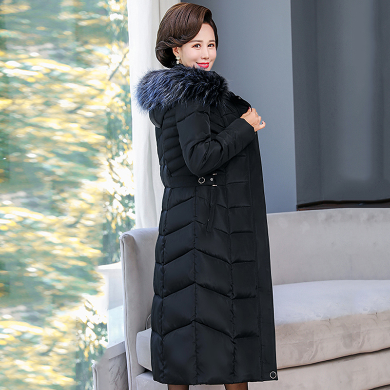 women's solid X-long jacket winter slim parka thick hooded fur collar office laides coat femme casual outwear abrigo mujer 200928