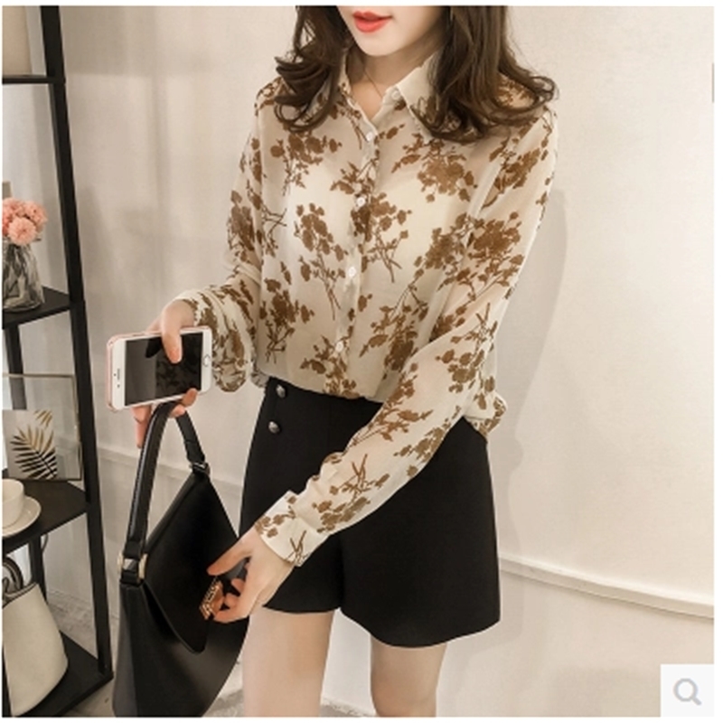 Fashion Woman Blouses Long Sleeve Print Chiffon Blouse Shirt Plus Size 3XL 4XL OL Blouse Women Blusa Feminina Shirt 1058 40 201028
