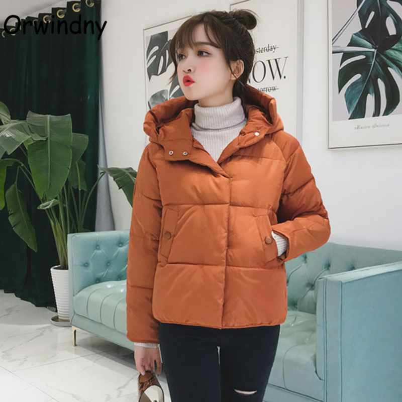 Women Short Loose Parkas Warm Winter Jacket Coat Red Cotton-padded Hooded Outerwear Autumn Thicken Clothing Orwindny 201217