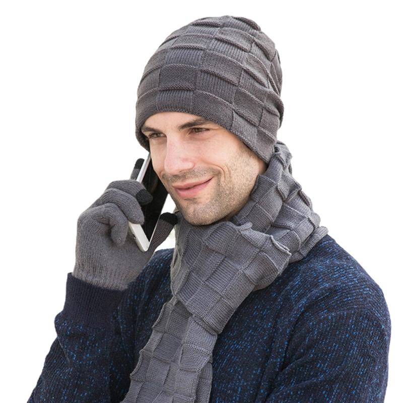 Men Winter 3Pcs Solid Plaid Knit Beanie Hat Long Scarf Touch Screen Gloves Set 6XDA
Men Winter 3Pcs Solid Plaid Knit Beanie Hat Long Scarf Touch Screen Gloves Set 6XDA