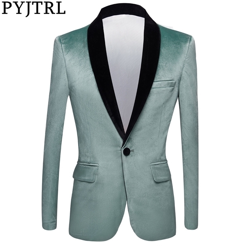 PYJTRL Men Fashion Autumn Turquoise Color Shawl Lapel Velvet Blazer Slim Fit Suit Jacket Wedding Groom Stage Singer Prom Costume 201104
PYJTRL Men Fashion Autumn Turquoise Color Shawl Lapel Velvet Blazer Slim Fit Suit Jacket Wedding Groom Stage Singer Prom Costume 201104