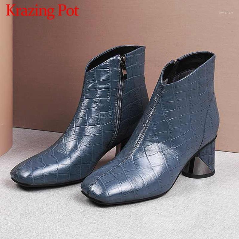 Krazing Pot print stone pattern genuine leather square toe high heels zipper winter keep warm simple office lady ankle boots L911, Blue
Krazing Pot print stone pattern genuine leather square toe high heels zipper winter keep warm simple office lady ankle boots L911, Blue