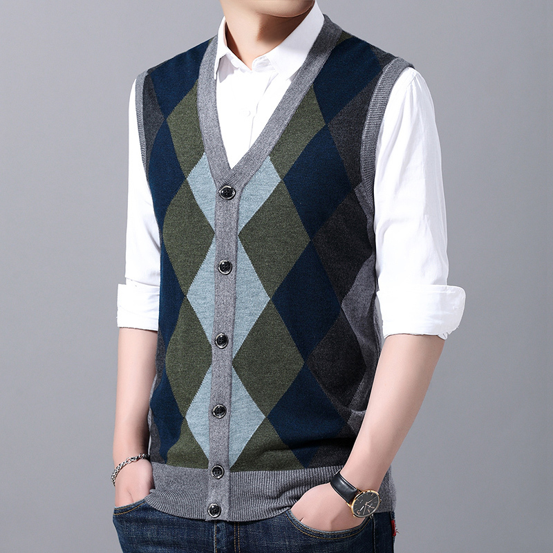 6% Wool Fashion Sleeveless Sweater Men Pullovers Cardigan Jumpers Knitwear Vest Winter V Neck Slim Fit Casual Clothing Male 201125