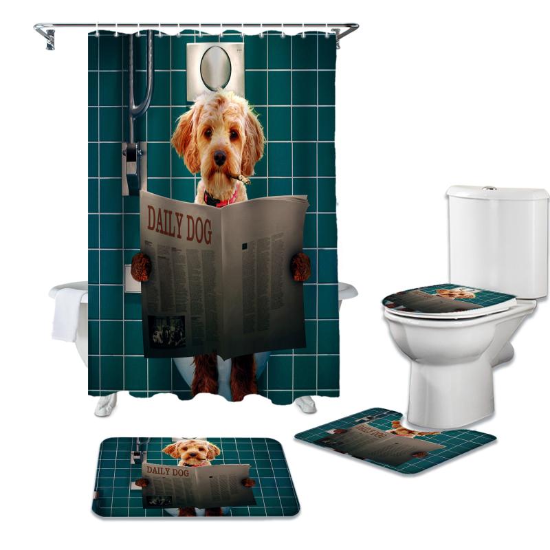 Dog Toilet Newspaper Shower Curtains Set Bath Mat Set Toilet Cover Bathroom Accessories Bathroom Rug
Dog Toilet Newspaper Shower Curtains Set Bath Mat Set Toilet Cover Bathroom Accessories Bathroom Rug
