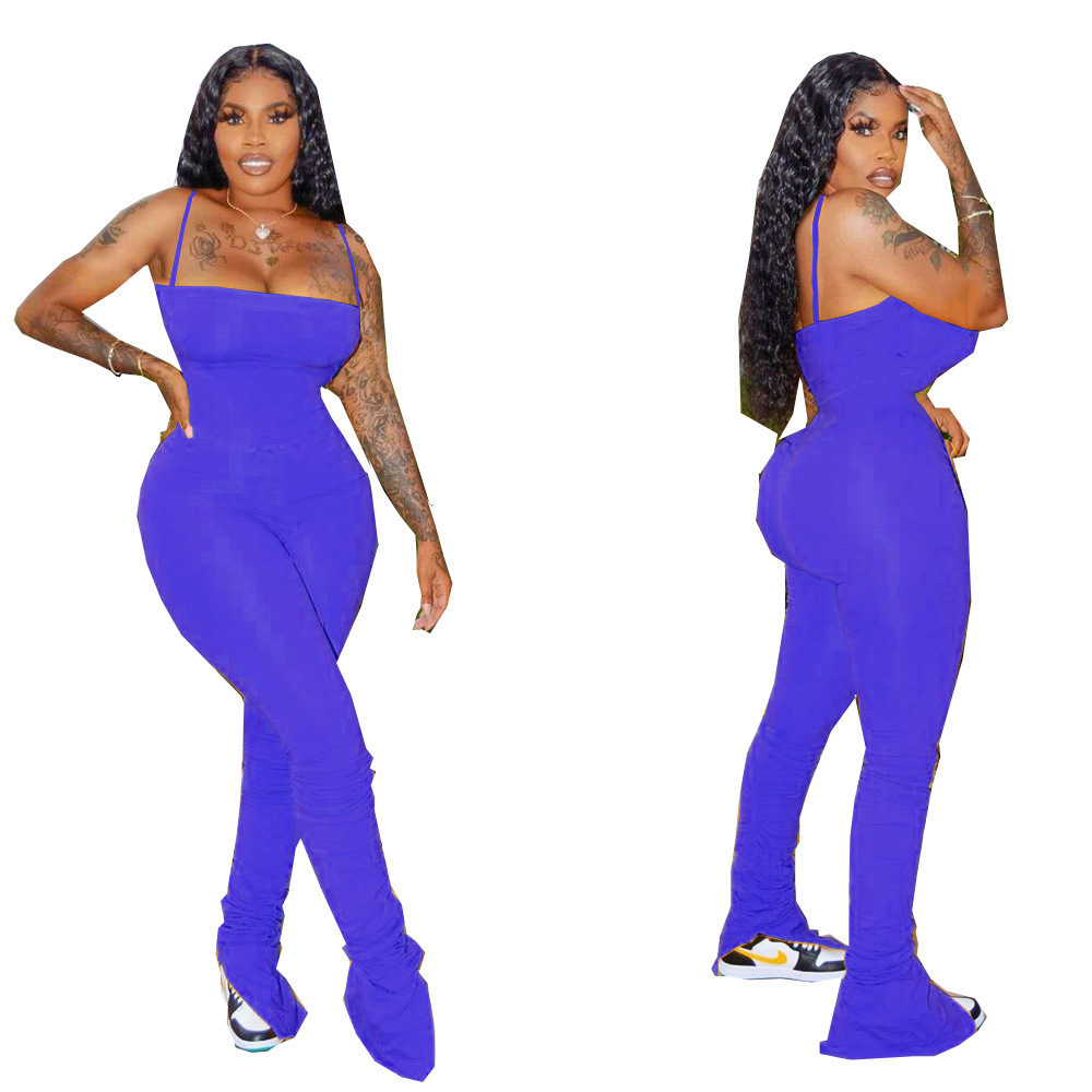ZOOEFFBB Sexy Bodycon Rompers Women Jumpsuit Summer Backless Body Overalls One Peice Club Outfits Ruched Stacked Leggings Pants T200509