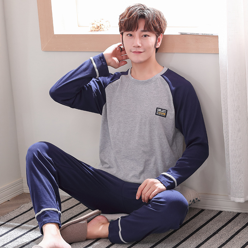 Plus Size 4XL Pajamas Sleeping Suits for Men Full Cotton Long Sleeve Pants Raglan Sleeves Pyjamas Male Autumn Winter Pijamas 201109