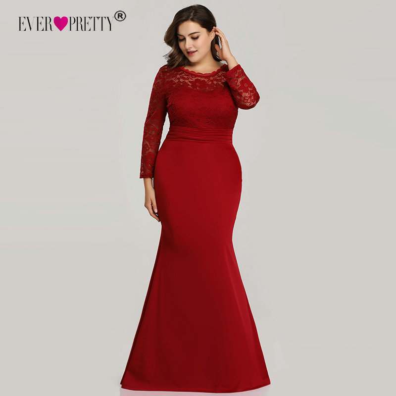 Ever Pretty Evening Dresses Long Black Mermaid Long Sleeve Lace Winter Autumn Satin Elegant Long Party Gowns for Wedding 201114