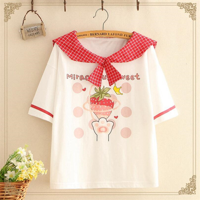 Japanese Wind Navy 2021 Letter Summer Printing Strawberry Sweet Plaid Cotton Collar Short Sleeve Women P1117 T-shirt At74
Japanese Wind Navy 2021 Letter Summer Printing Strawberry Sweet Plaid Cotton Collar Short Sleeve Women P1117 T-shirt At74