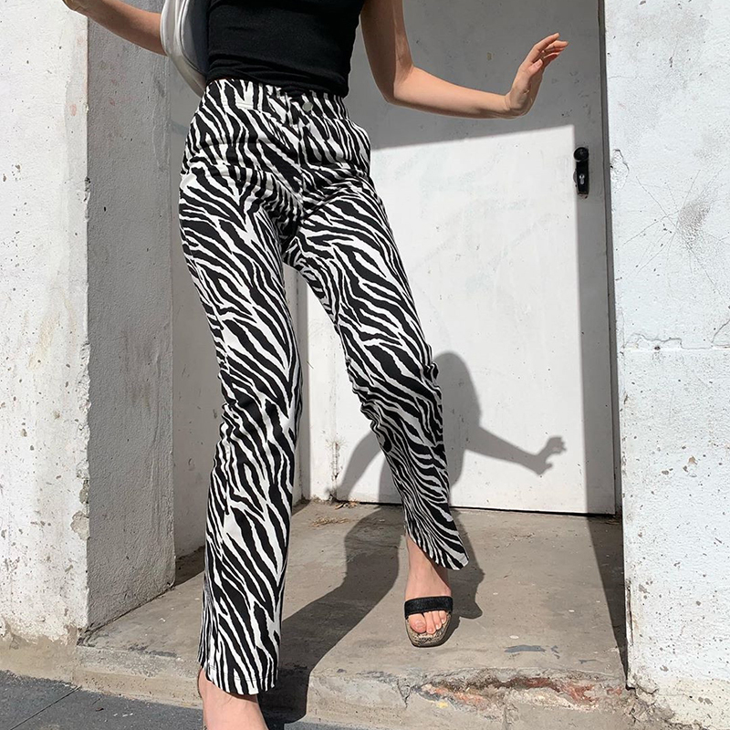 HEYounGIRL Zebra Animal Print Elegant Pants Capris Harajuku High Waist Trousers Ladies Casual Office Pants Women Streetwear T200617