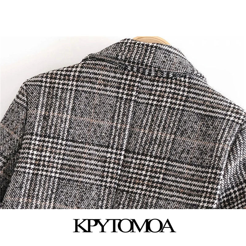 KPYTOMOA Women Fashion Double Breasted Houndstooth Woolen Coat Vintage Long Sleeve Back Vent Female Outerwear Chic Overcoat 201222