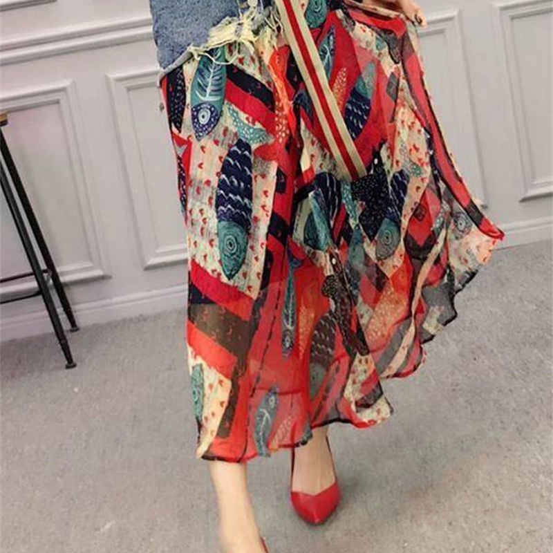 Skirts Women Style Womens Clothes Elegant Party Skirt Print Fashion Casual Summer A-line Polyester Sashes Mid-calf 220312