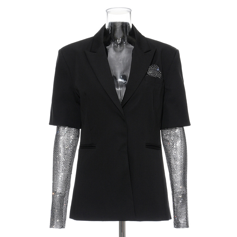 TWOTWINSTYLE Patchwork Diamond Women's Blazer Long Sleeve Notched Hit Color Slim Suit Female Autumn Plus Size Fashion New 201201