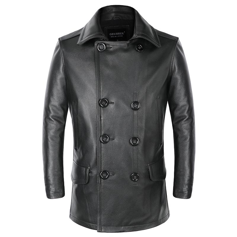 Men' Genuine Trench Autumn Winter Cowhide Coat Fashion Double Breasted Formal Black Real Leather Overcoat
Men' Genuine Trench Autumn Winter Cowhide Coat Fashion Double Breasted Formal Black Real Leather Overcoat