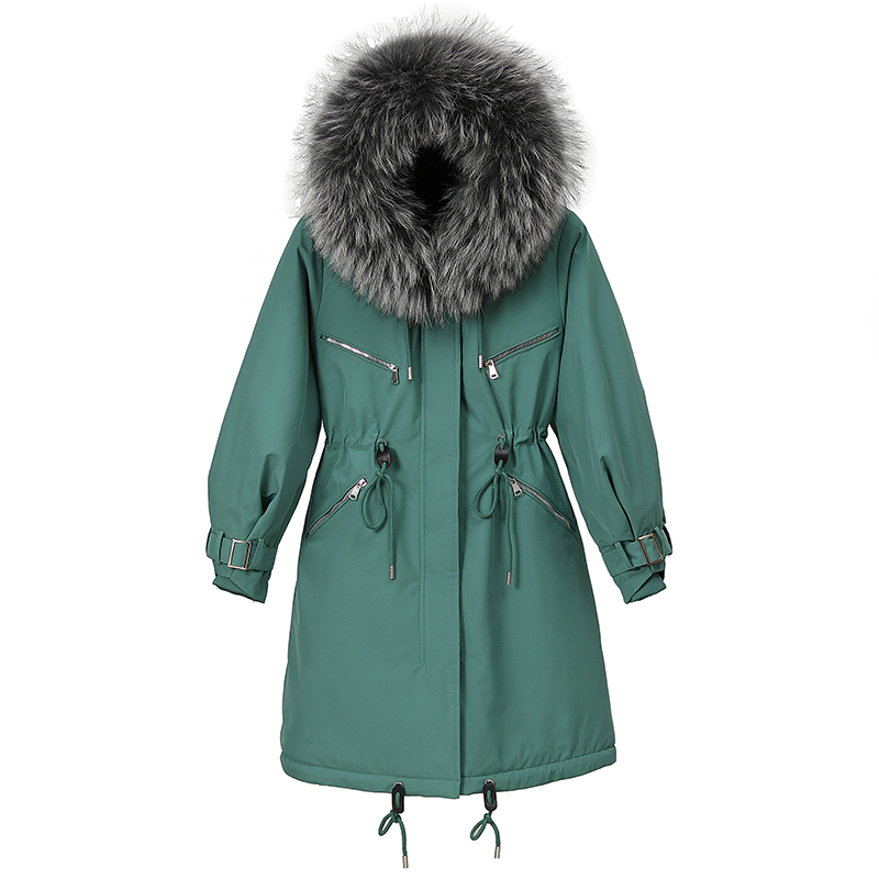 Korean Style Winter Long Jacket For Women Parkas Female Hooded Oversized Solid With Fur Collar Sashes Thick Coats Ladies 201210