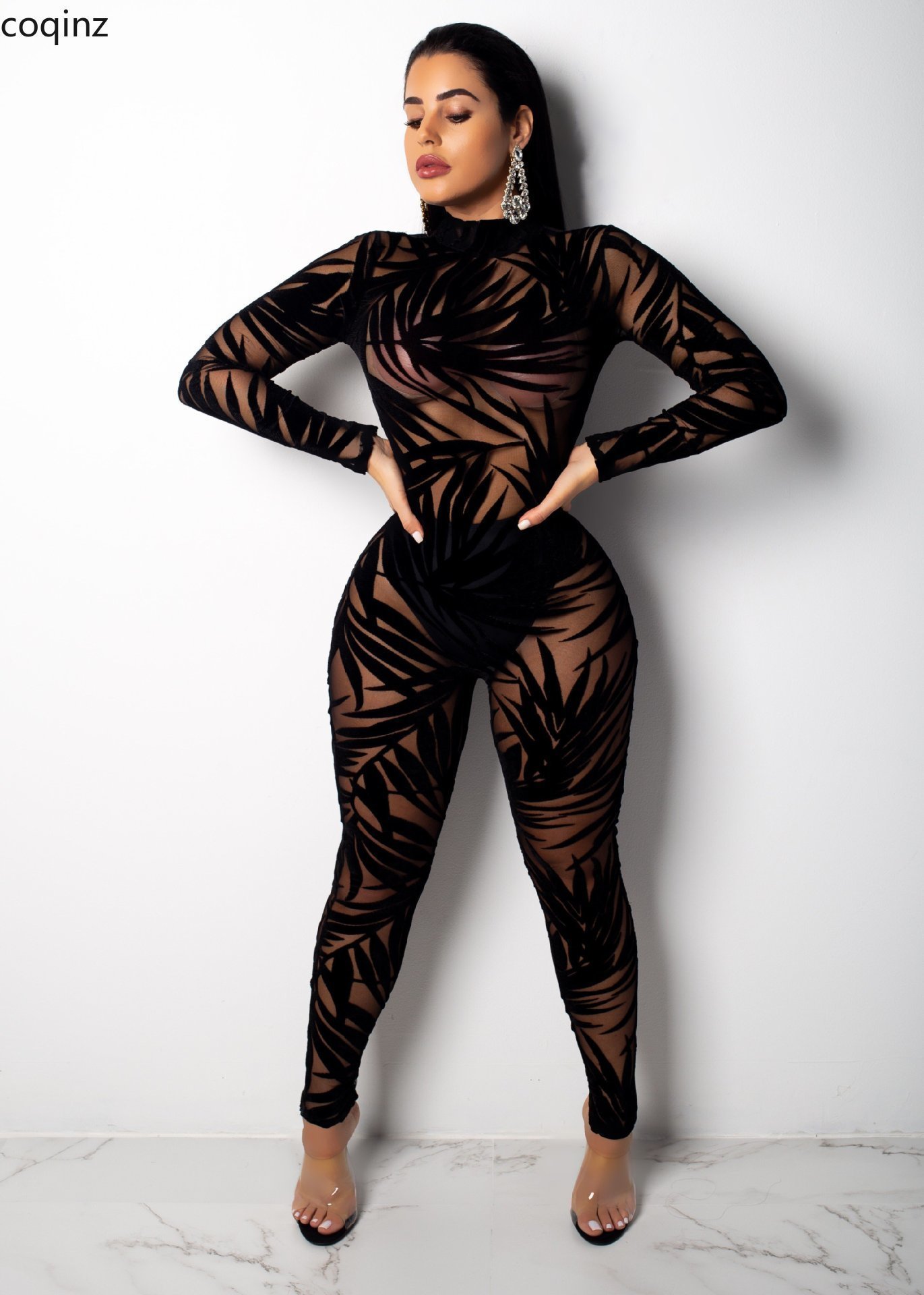 Plus Size Sexy Transparent Jumpsuit Women Bodycon Rompers Womens Overalls Body Streetwear Mesh Bodysuit Mono Mujer SJ3246 T200509